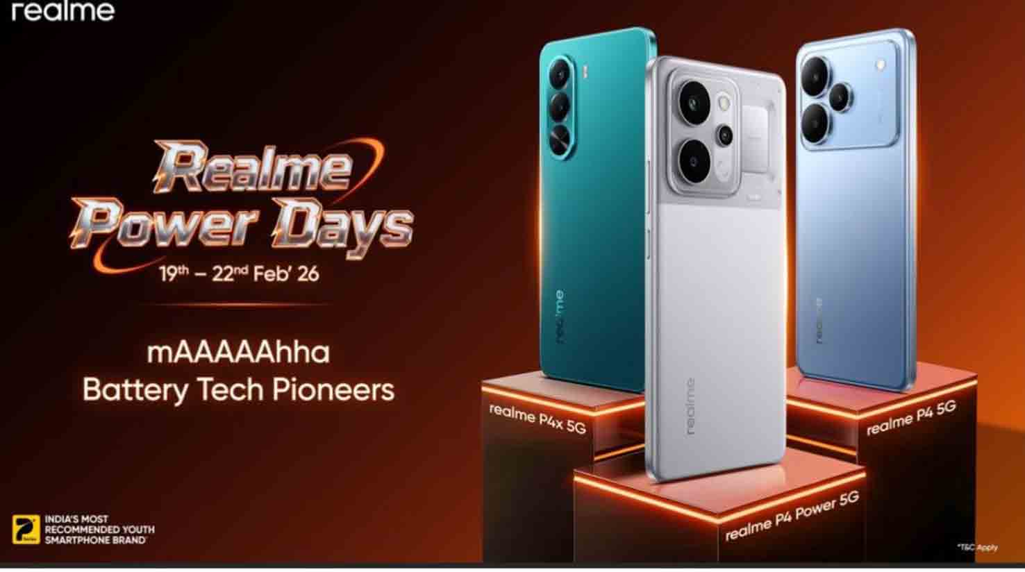 realme ने P4 सीरीज़ पोर्टफोलियो पर सीमित अवधि के “Power Days” ऑफर्स की घोषणा की, 19 फरवरी से शुरू